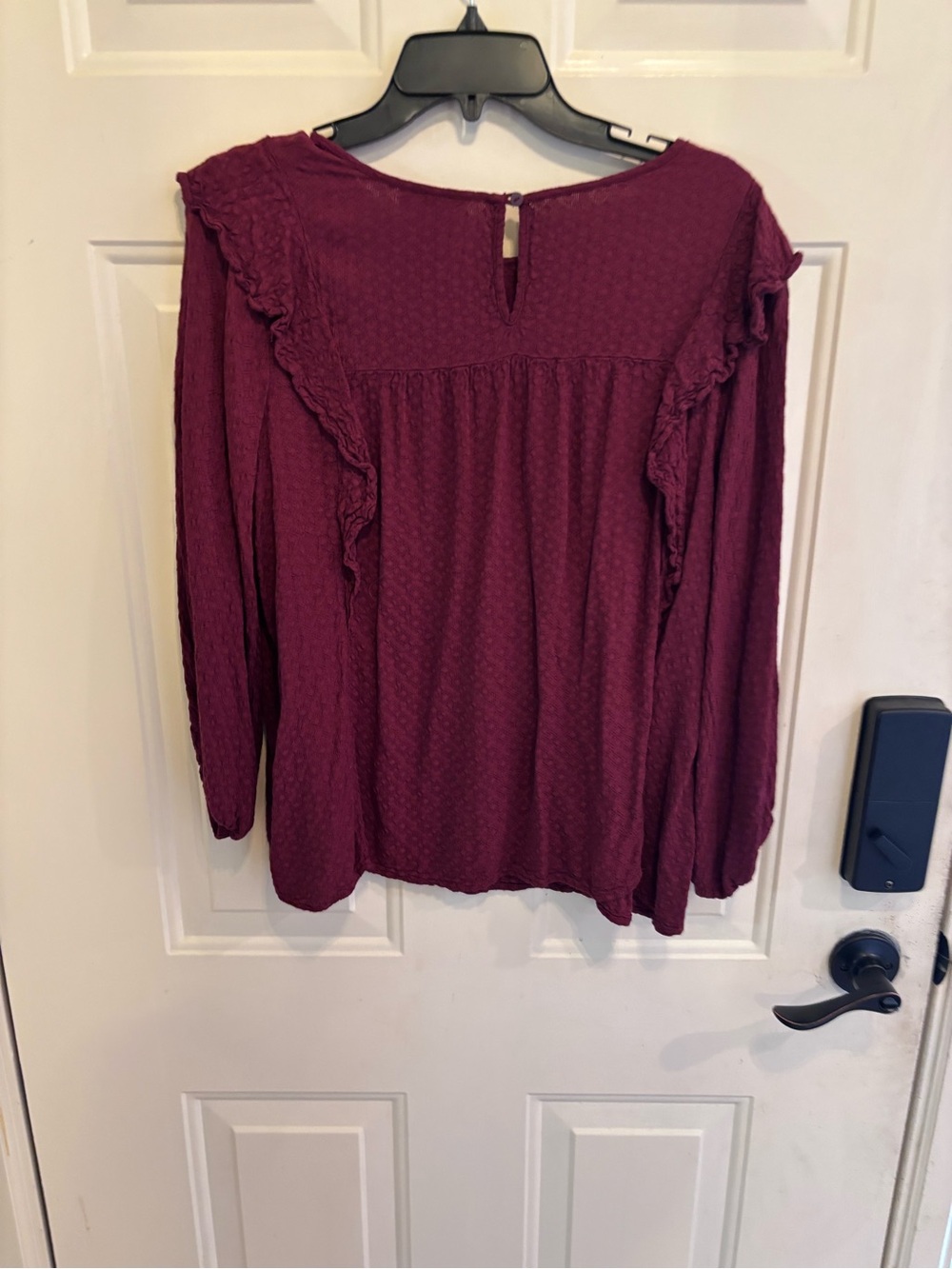 Universal Thread Burgundy Ruffle Trim Long Sleeve Blouse - Picture 3 of 5